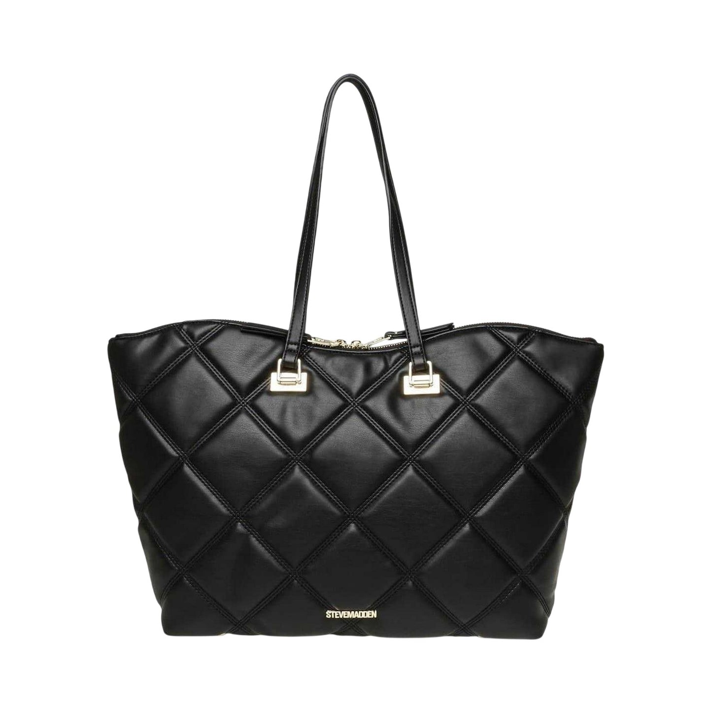Black-Gold - Back - Steve Madden Womens-Ladies Bvuse Quilted Tote Bag