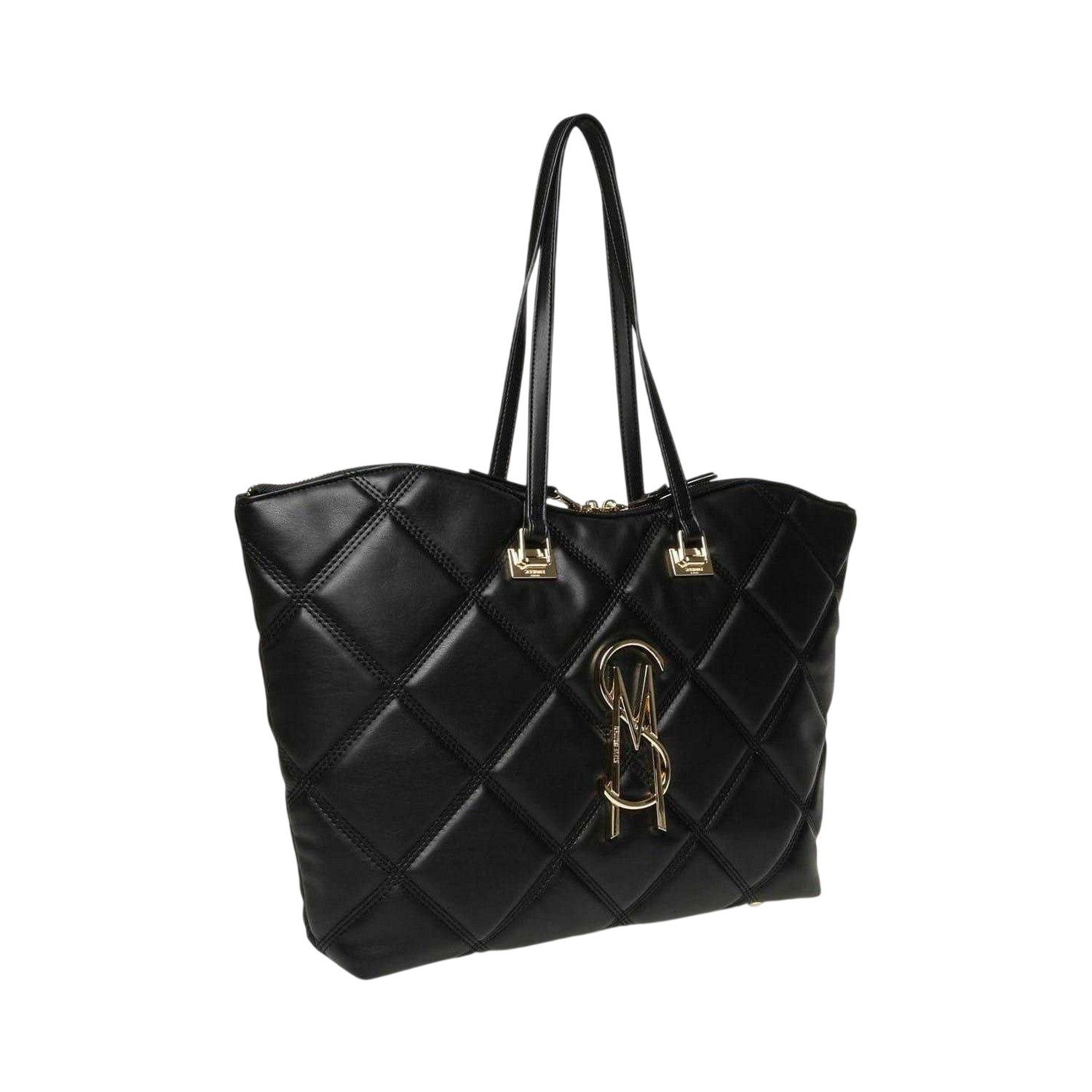 Black-Gold - Side - Steve Madden Womens-Ladies Bvuse Quilted Tote Bag
