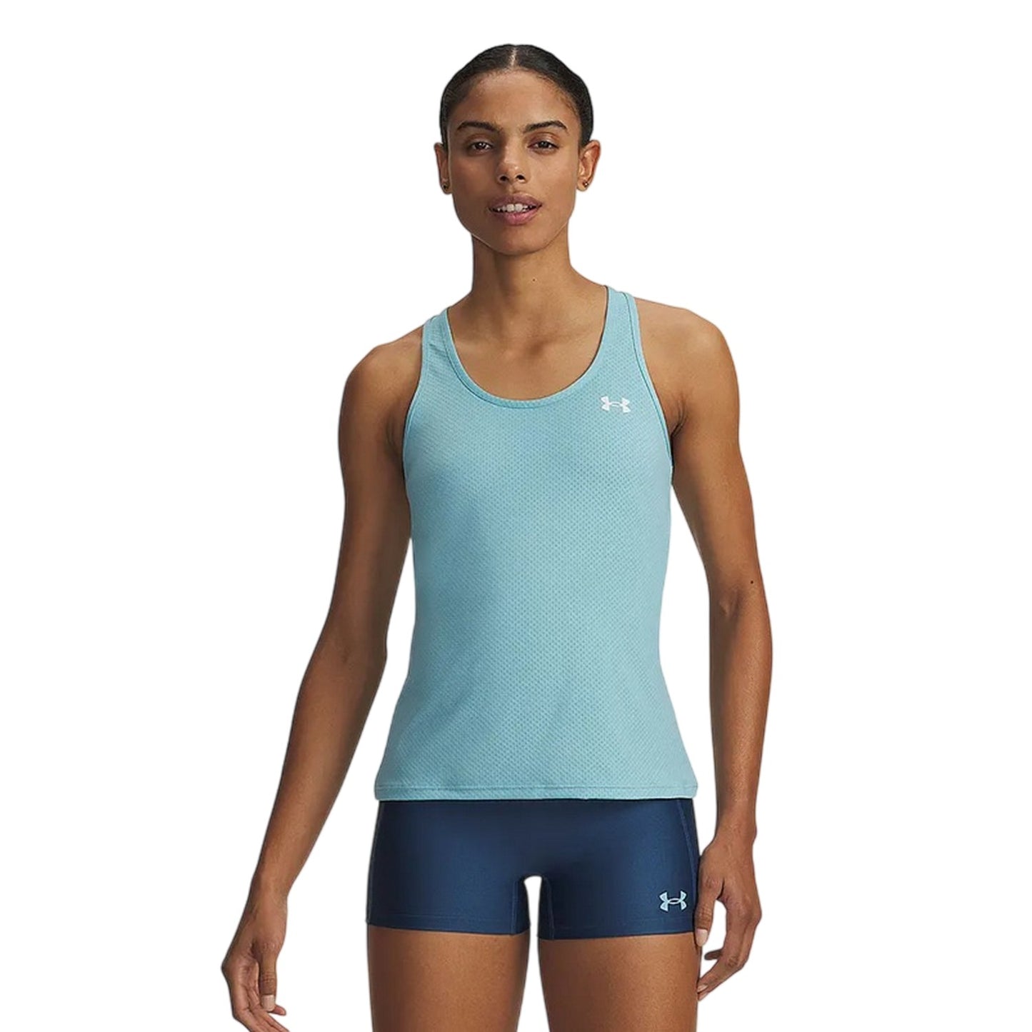 Blue Haze-White - Side - Under Armour Womens-Ladies Tech Sleeveless Tank Top