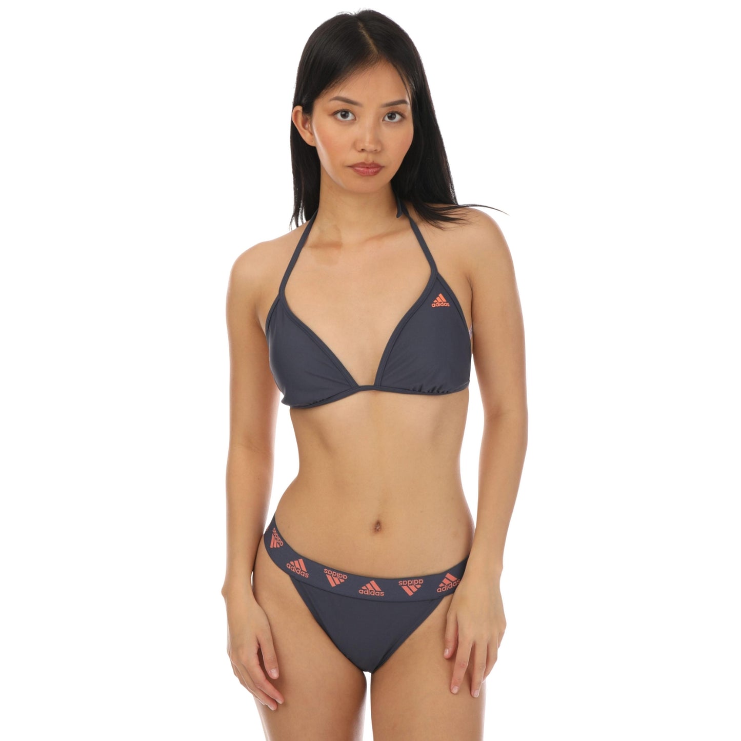 Navy - Front - Adidas Womens-Ladies Triangle Two Piece Bikini