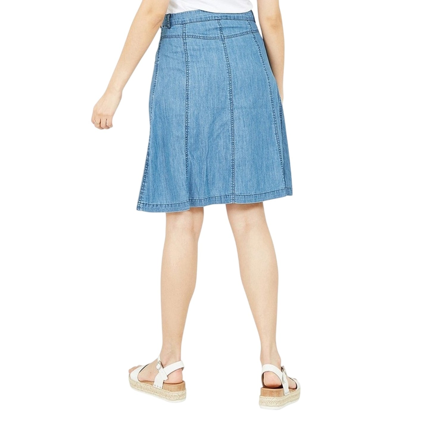 Light Blue - Back - Yumi Womens-Ladies Chambray Regular Midi Skirt