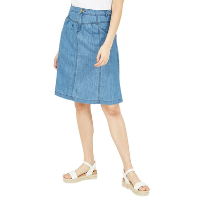 Light Blue - Side - Yumi Womens-Ladies Chambray Regular Midi Skirt
