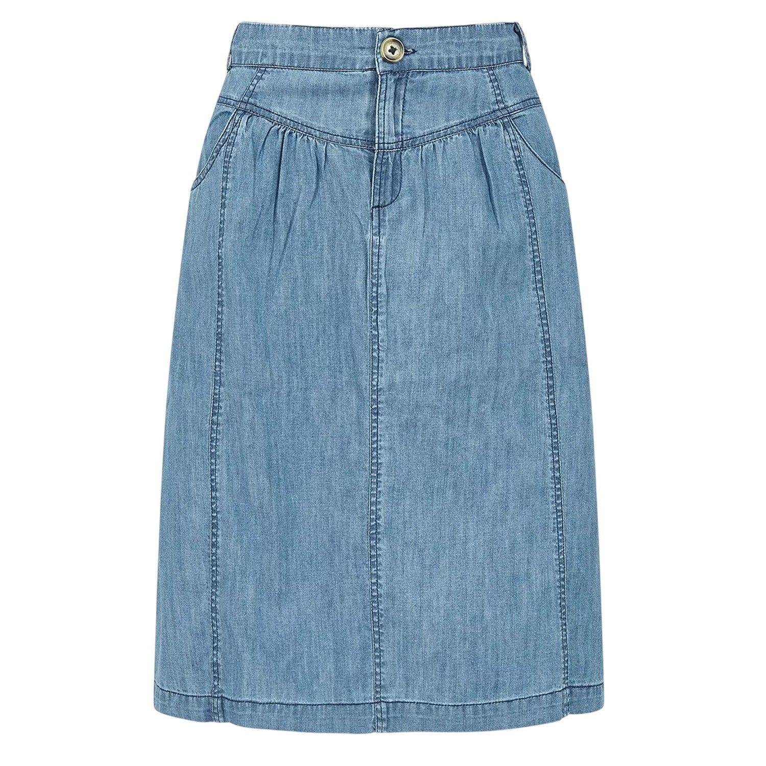 Light Blue - Front - Yumi Womens-Ladies Chambray Regular Midi Skirt