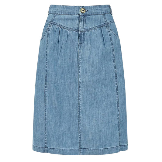 Light Blue - Front - Yumi Womens-Ladies Chambray Regular Midi Skirt