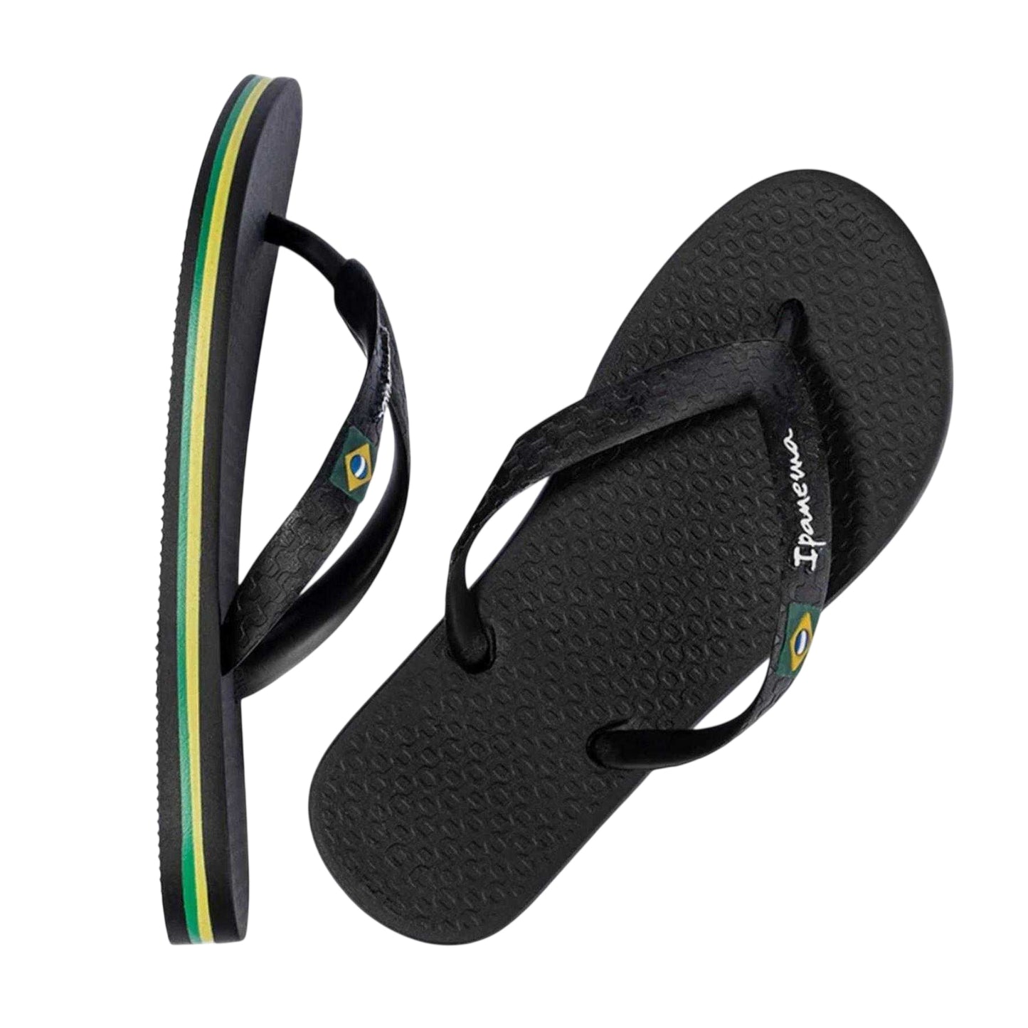 Black - Back - Ipanema Womens-Ladies Brazilian Flag Flat Flip Flops