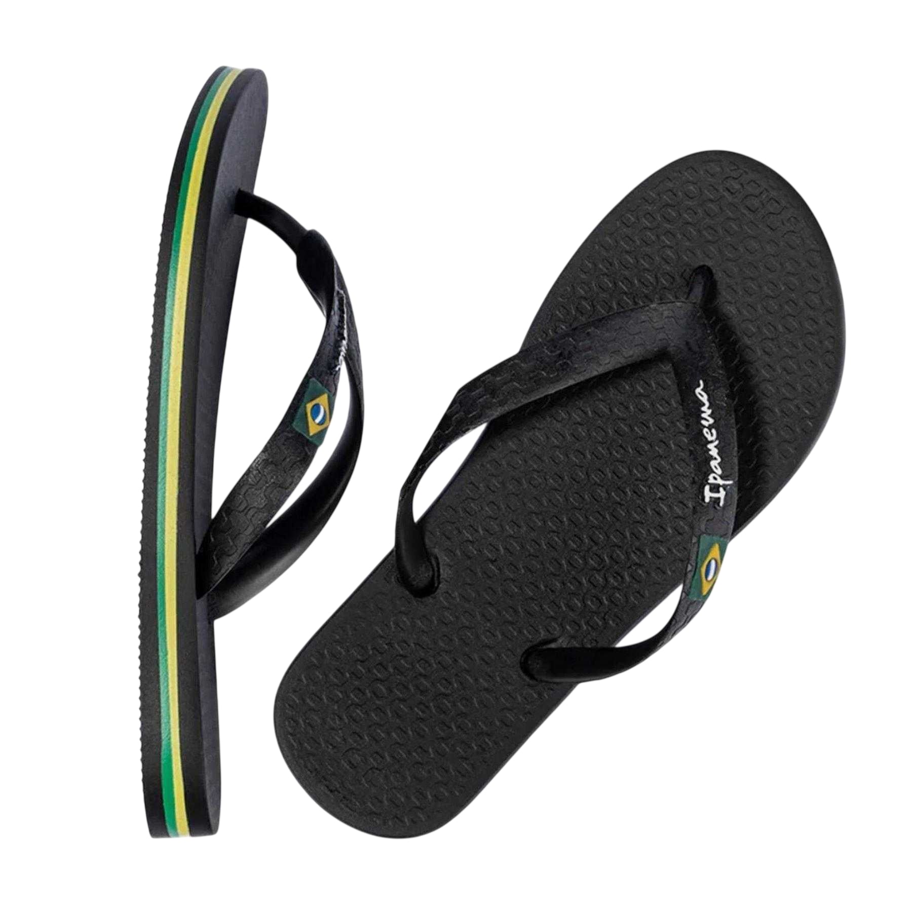 Black - Back - Ipanema Womens-Ladies Brazilian Flag Flat Flip Flops