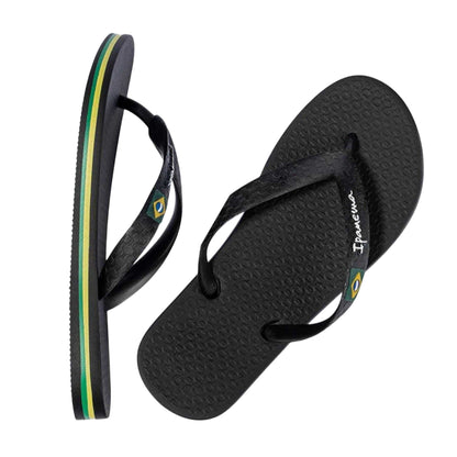 Black - Back - Ipanema Womens-Ladies Brazilian Flag Flat Flip Flops