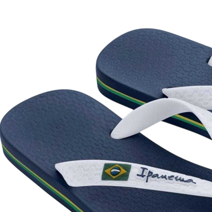 Blue-White - Back - Ipanema Womens-Ladies Brazilian Flag Flat Flip Flops