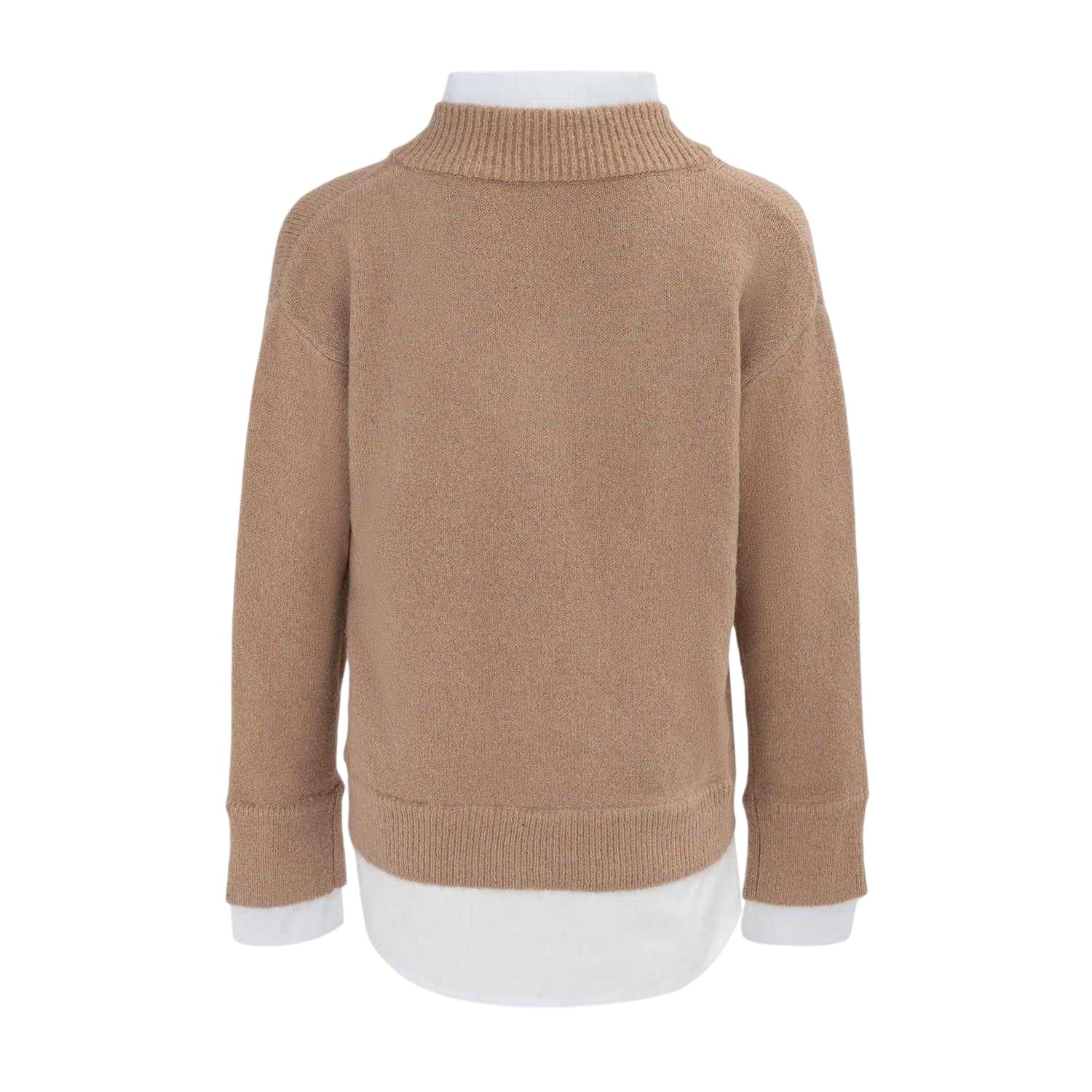 Beige - Back - Miso Womens-Ladies Knitted 2 in 1 Jumper