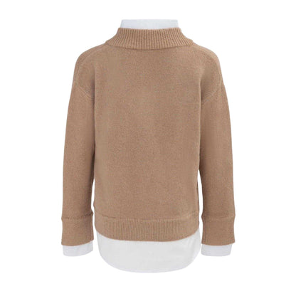 Beige - Back - Miso Womens-Ladies Knitted 2 in 1 Jumper