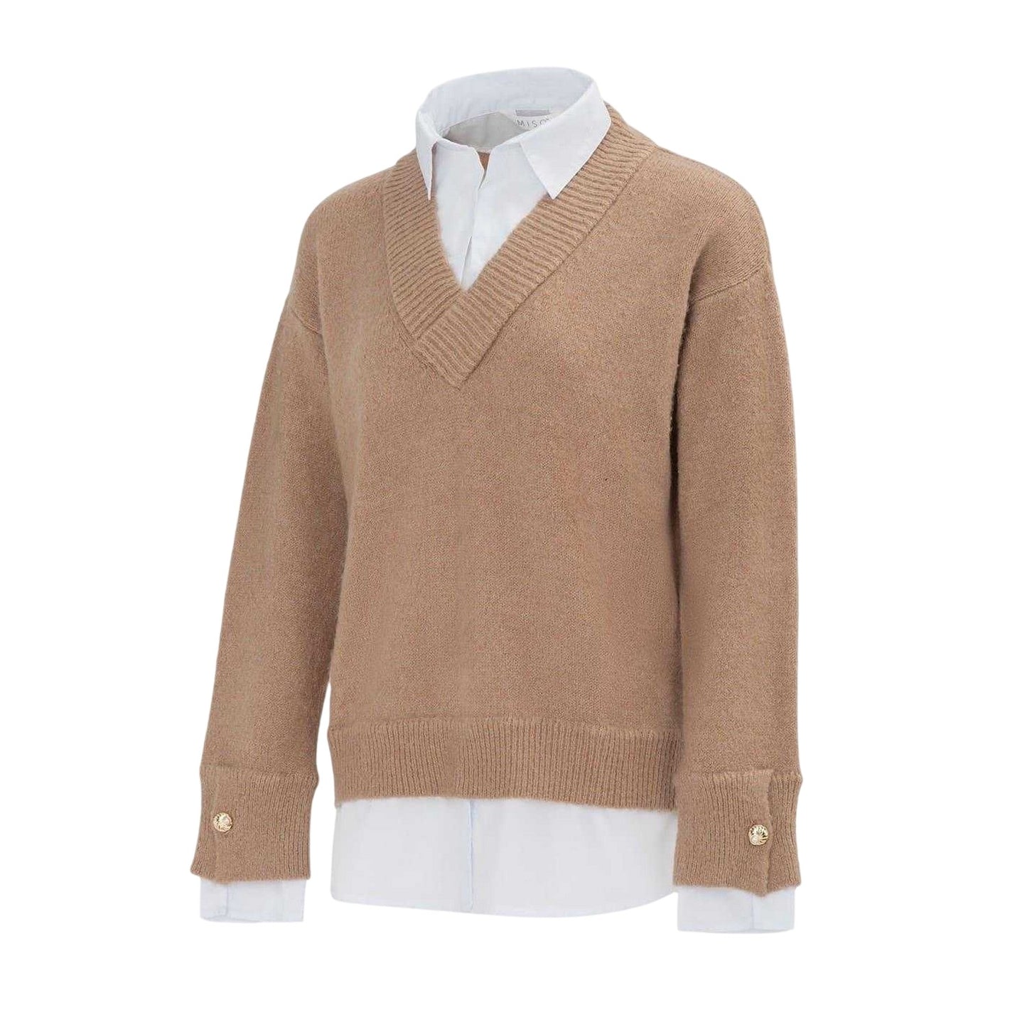 Beige - Side - Miso Womens-Ladies Knitted 2 in 1 Jumper