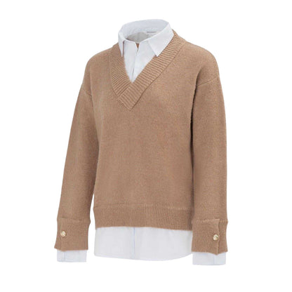 Beige - Side - Miso Womens-Ladies Knitted 2 in 1 Jumper