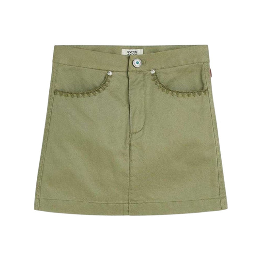 Oil Green - Front - Scotch And Soda Girls Twill Tailored Mini Skirt