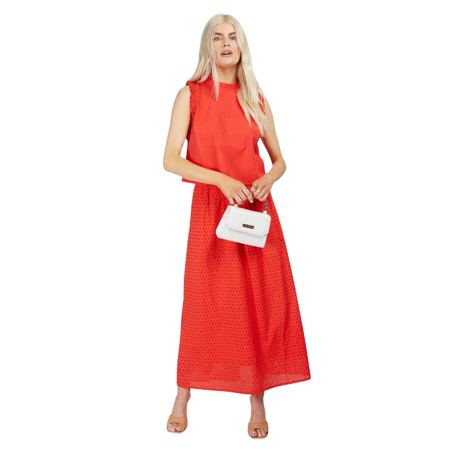 Red - Side - Little Mistress Womens-Ladies Lace Trim Sleeveless Crop Top