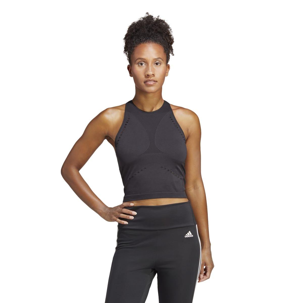 Black - Side - Adidas Womens-Ladies Aeroknit Tank Top