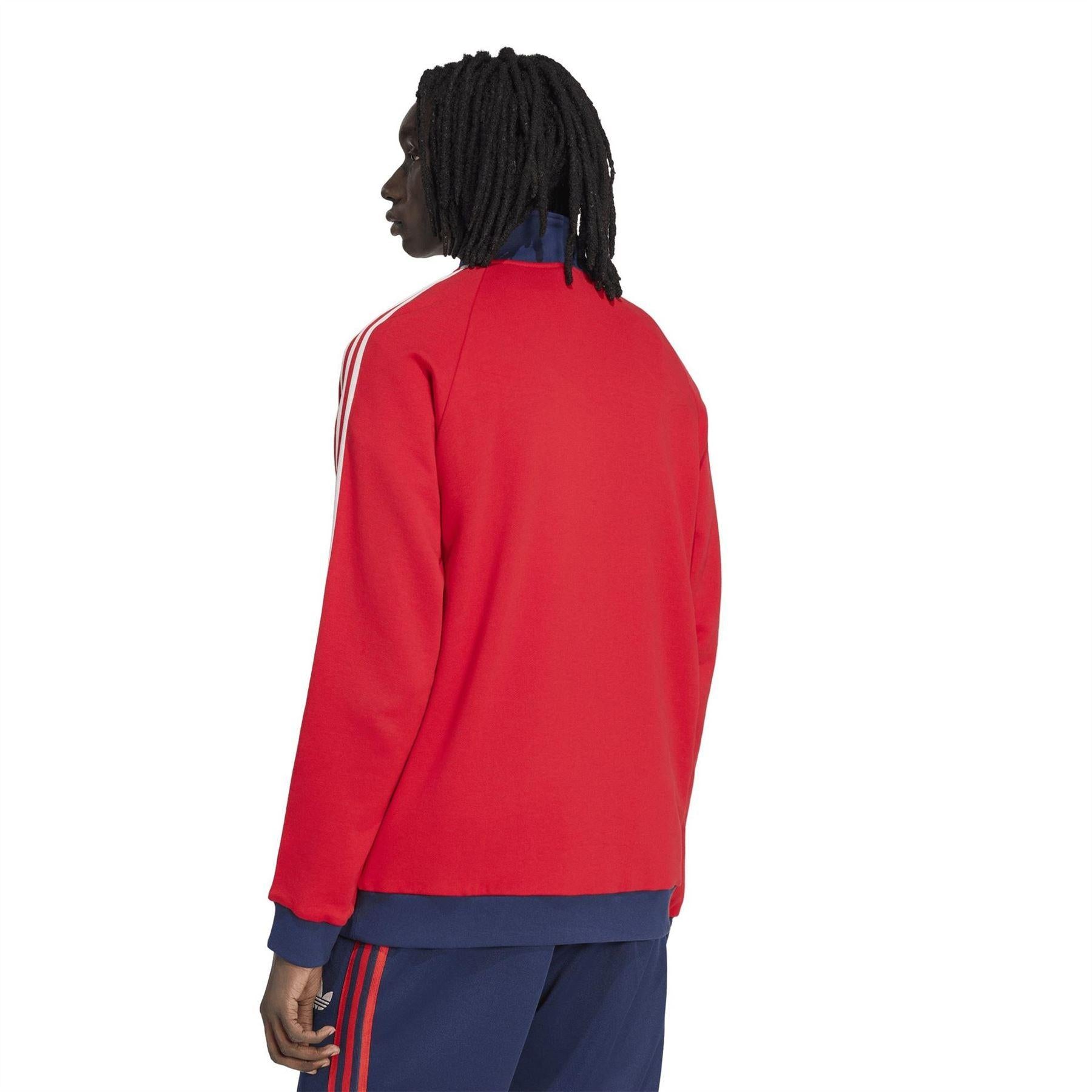 Red-White - Back - Arsenal FC Mens Adidas Half Zip Raglan Jumper