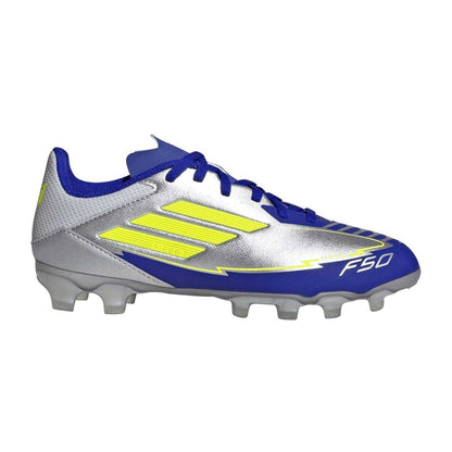 Yellow-Blue - Front - Adidas Childrens-Kids F50 Messi Club Firm Ground Football Boots