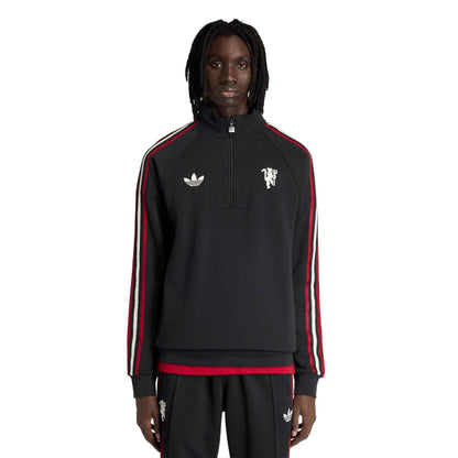 Black-White - Side - Manchester United FC Mens Originals Adidas Half Zip Jumper