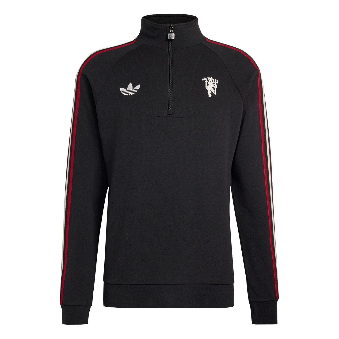 Black-White - Front - Manchester United FC Mens Originals Adidas Half Zip Jumper