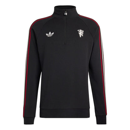 Black-White - Front - Manchester United FC Mens Originals Adidas Half Zip Jumper