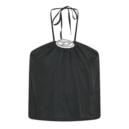 Jet Black - Front - Diesel Womens-Ladies Halter Neck Relaxed Fit Tank Top