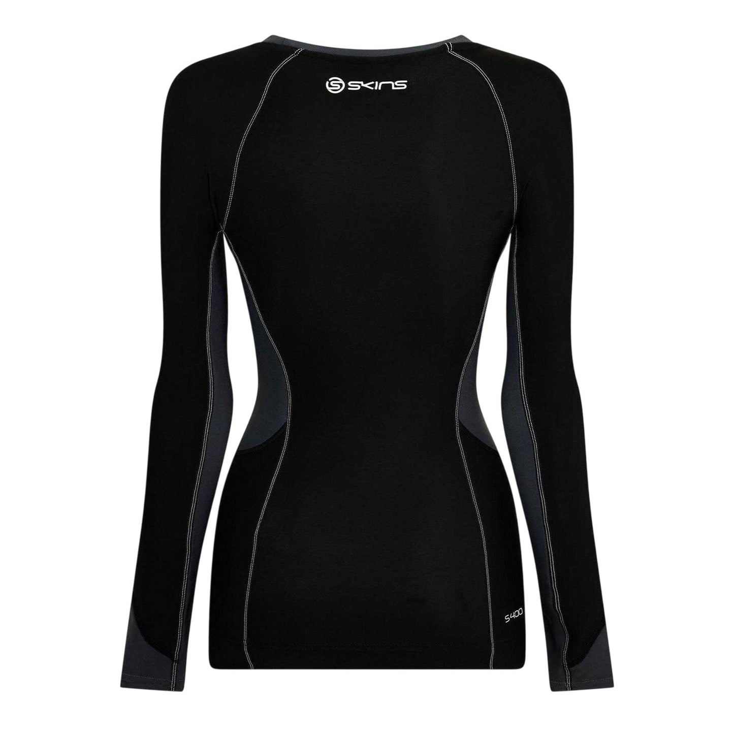Black - Back - Skins Womens-Ladies Fitted Long-Sleeved Gym Thermal Top