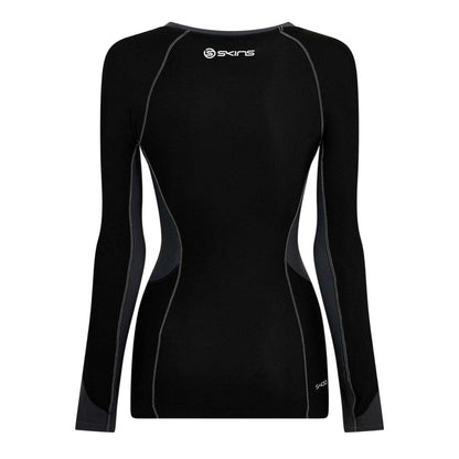 Black - Back - Skins Womens-Ladies Fitted Long-Sleeved Gym Thermal Top