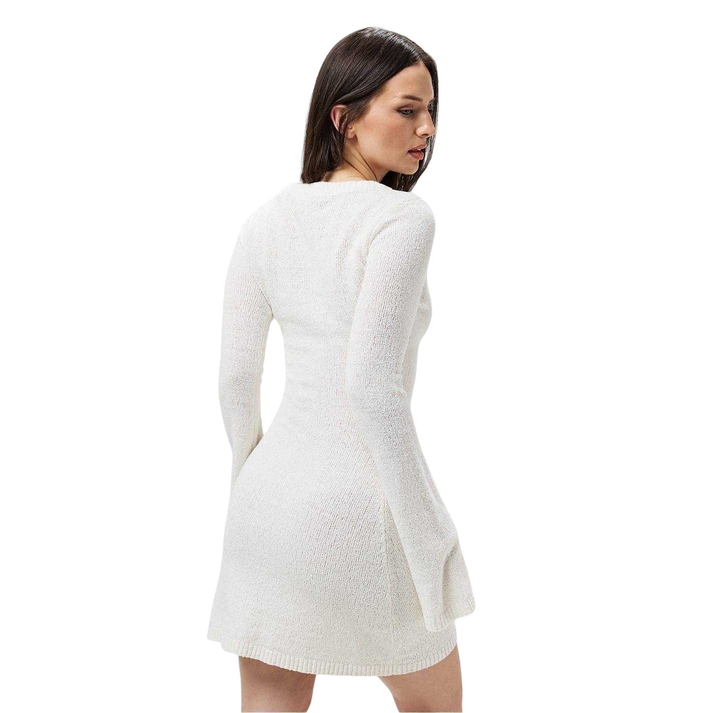Vintage White - Back - Jack Wills Womens-Ladies Knitted Bell Sleeve Sweater Dress