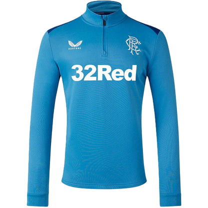 Blue-Deep Blue - Front - Castore Mens Rangers FC Quarter Zip Training Fleece Top