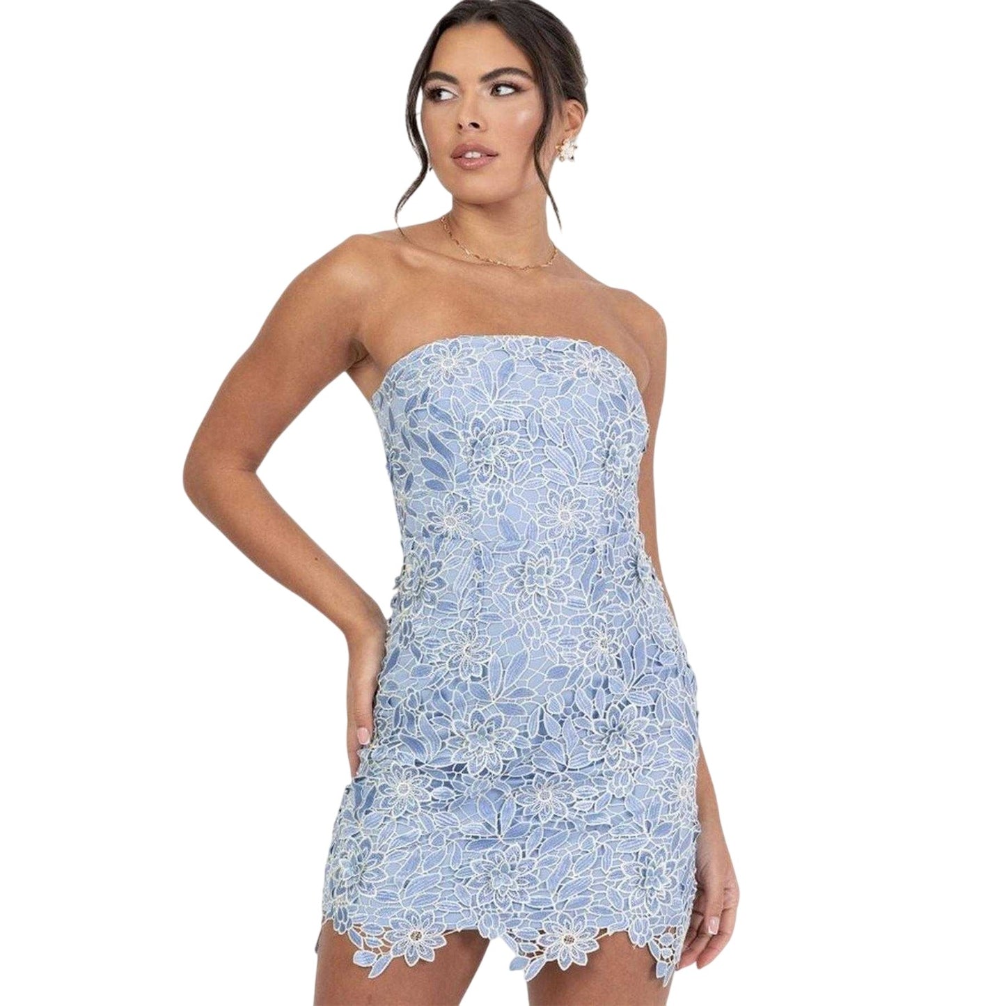 Blue - Front - Deluxe Womens-Ladies Floral Bandeau Mini Dress
