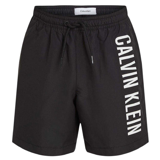Black - Front - Calvin Klein Boys Logo Swim Shorts