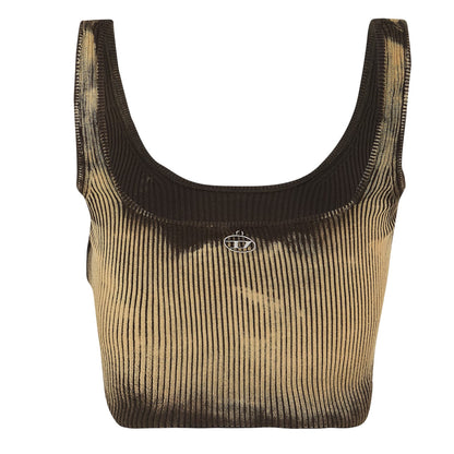 Black-Beige - Back - Diesel Womens-Ladies Cropped Slim Tank Top