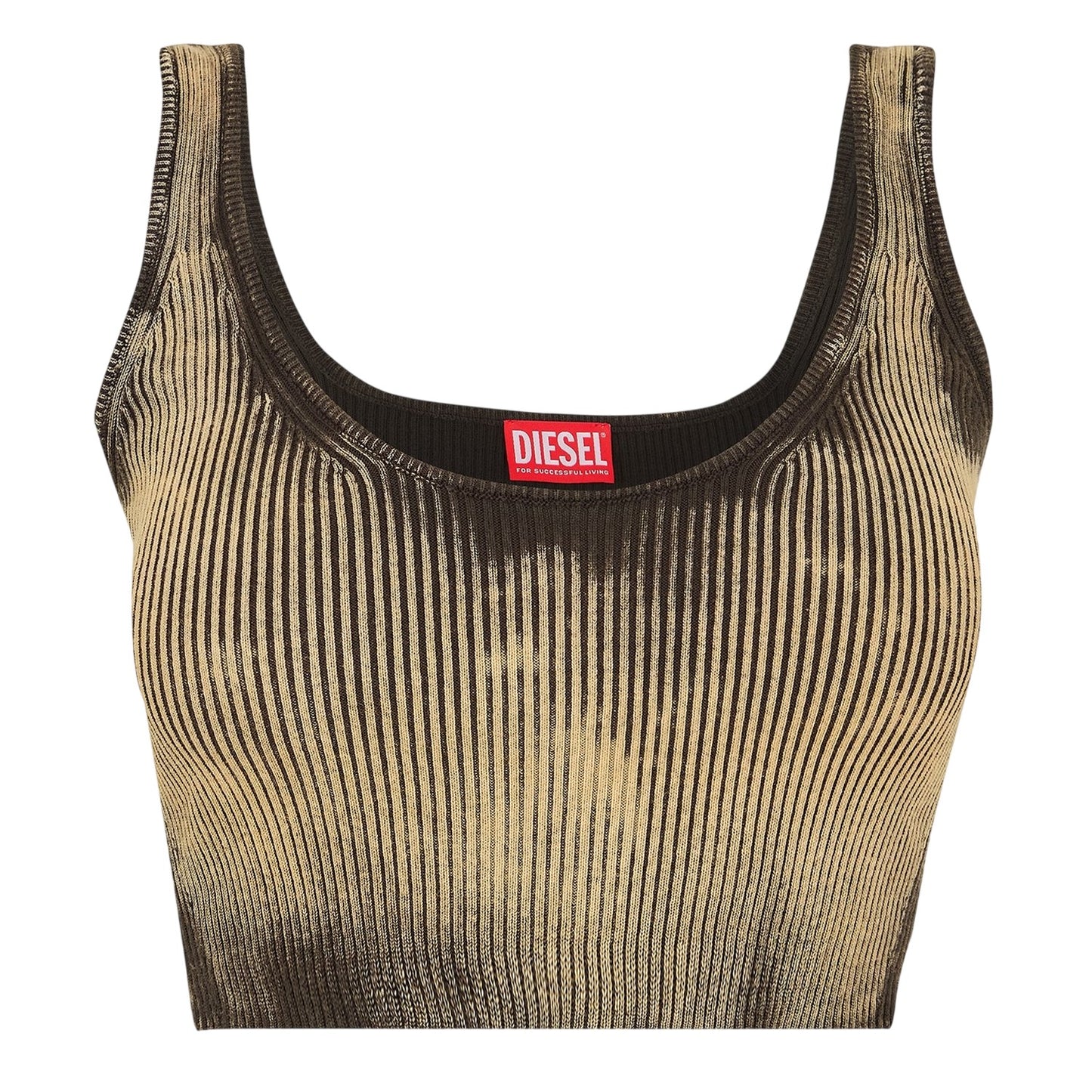 Black-Beige - Front - Diesel Womens-Ladies Cropped Slim Tank Top