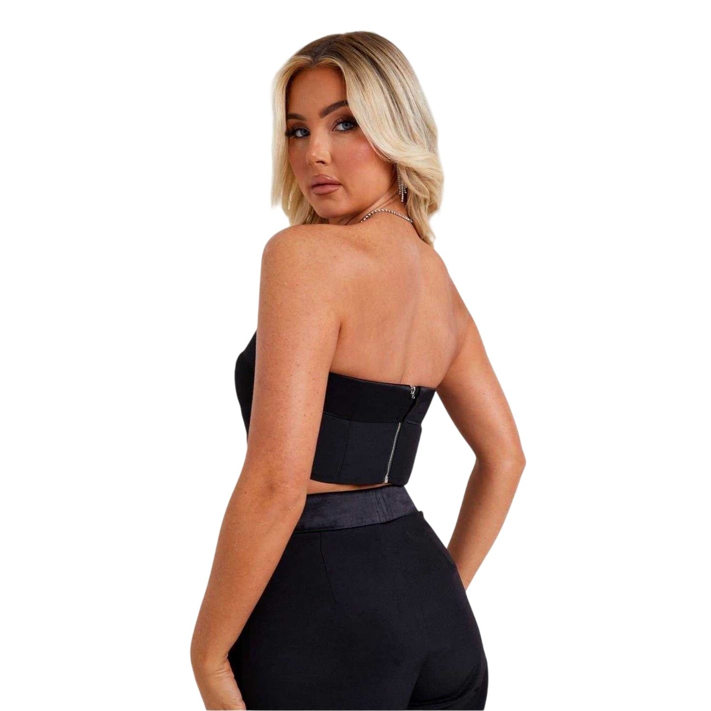 Black - Back - Missy Empire Womens-Ladies Satin Foldover Crop Top