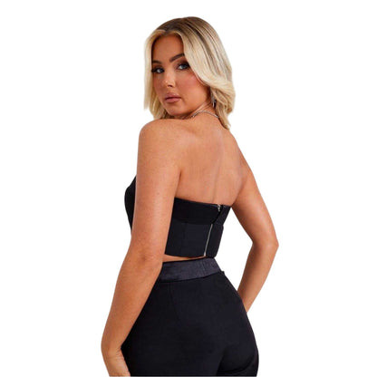 Black - Back - Missy Empire Womens-Ladies Satin Foldover Crop Top