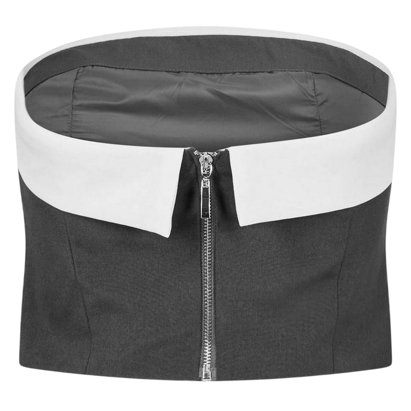 Charcoal - Back - Missy Empire Womens-Ladies Satin Foldover Crop Top