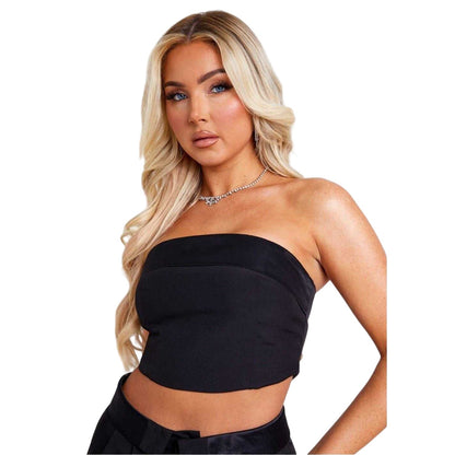 Black - Front - Missy Empire Womens-Ladies Satin Foldover Crop Top