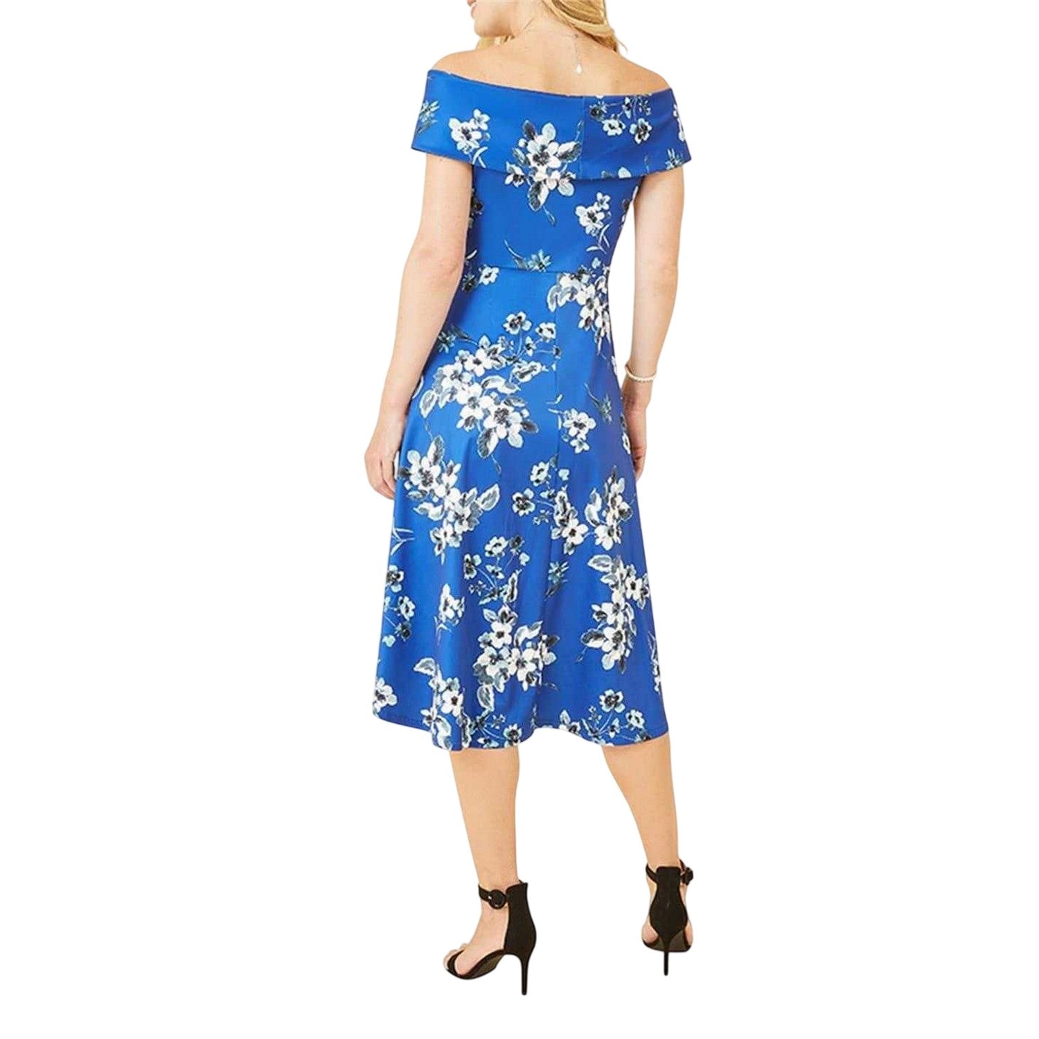 Blue - Back - Mela London Womens-Ladies Floral Off Shoulder Midi Dress