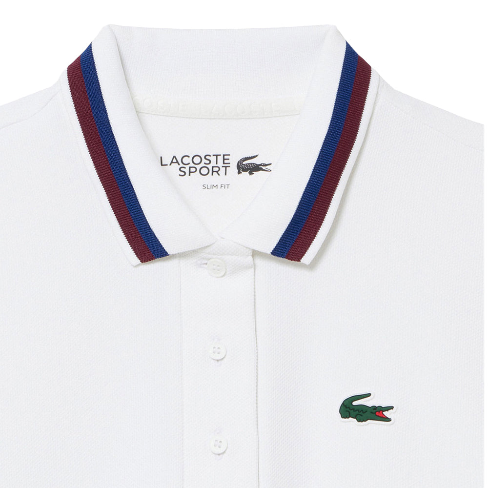 White - Side - Lacoste Womens-Ladies Stripe Detail UV Protection Tennis Polo Shirt