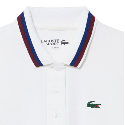 White - Side - Lacoste Womens-Ladies Stripe Detail UV Protection Tennis Polo Shirt