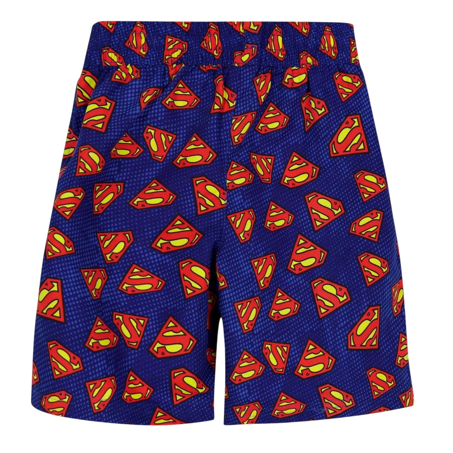 Blue - Back - Superman Childrens-Kids All Over Logo Swim Shorts