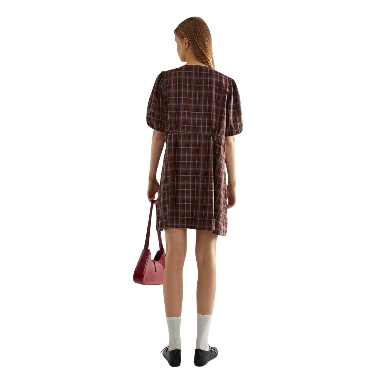 Brown - Back - Glamorous Womens-Ladies Front Tie Puff Sleeve Mini Dress