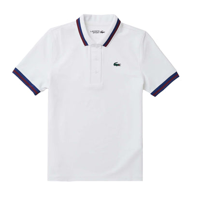 White - Front - Lacoste Womens-Ladies Stripe Detail UV Protection Tennis Polo Shirt