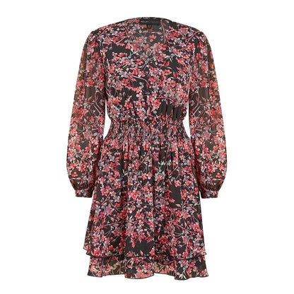 Black-Multicoloured - Front - Mela London Womens-Ladies Blossom V Neck Skater Dress
