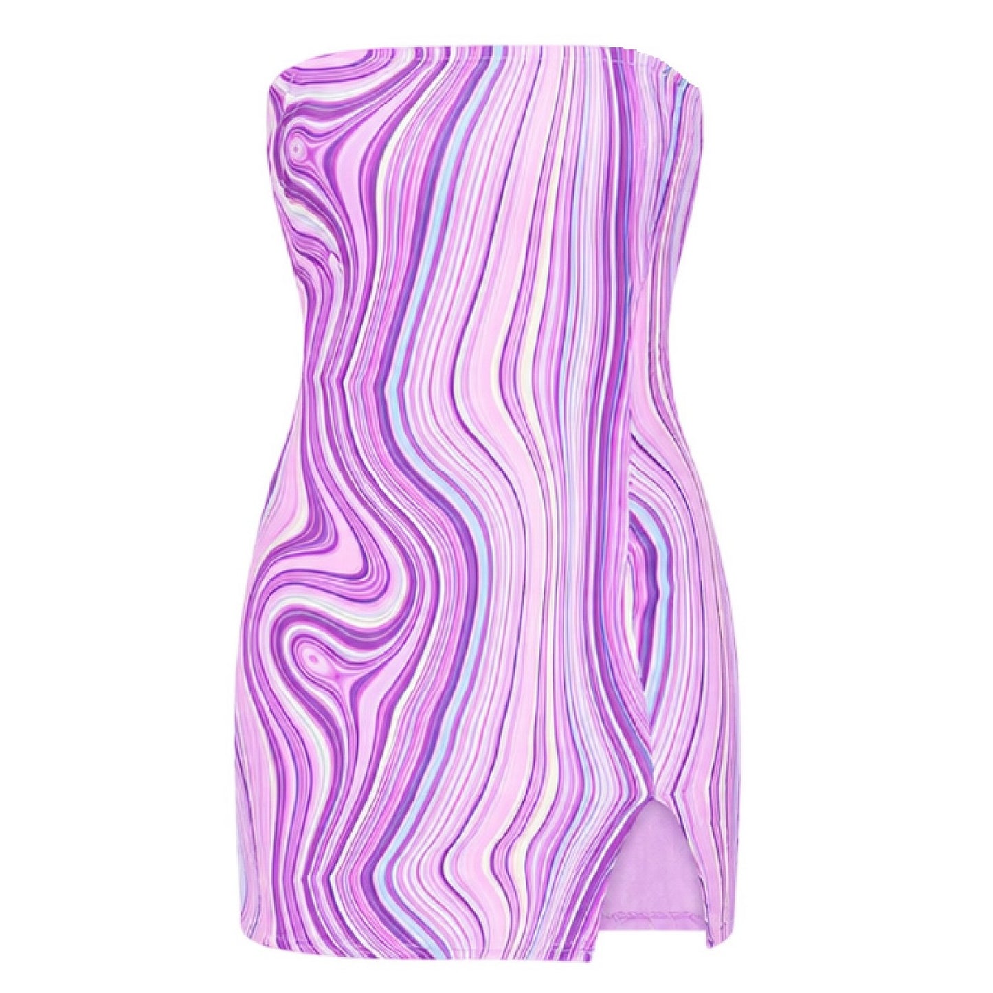 Purple - Front - Missy Empire Womens-Ladies Marble Bandeau Slim Mini Dress