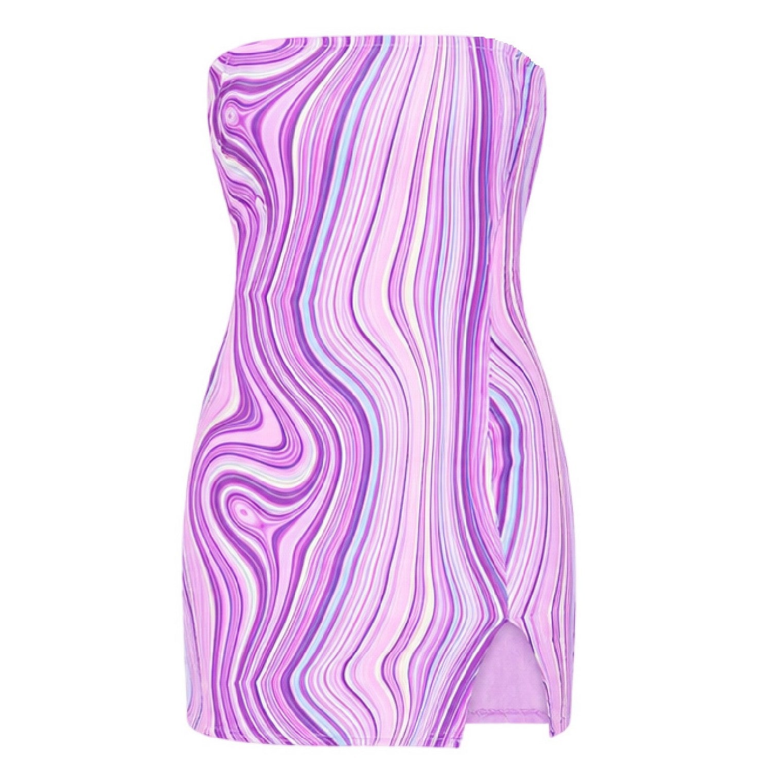 Purple - Front - Missy Empire Womens-Ladies Marble Bandeau Slim Mini Dress