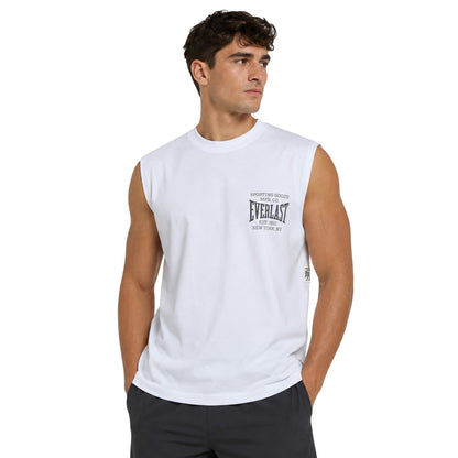 White - Side - Everlast Mens NYC Graphic Print Crew Neck Sleeveless Tank Top