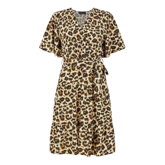 Brown - Front - Mela London Womens-Ladies Leopard Print V Neck Skater Dress