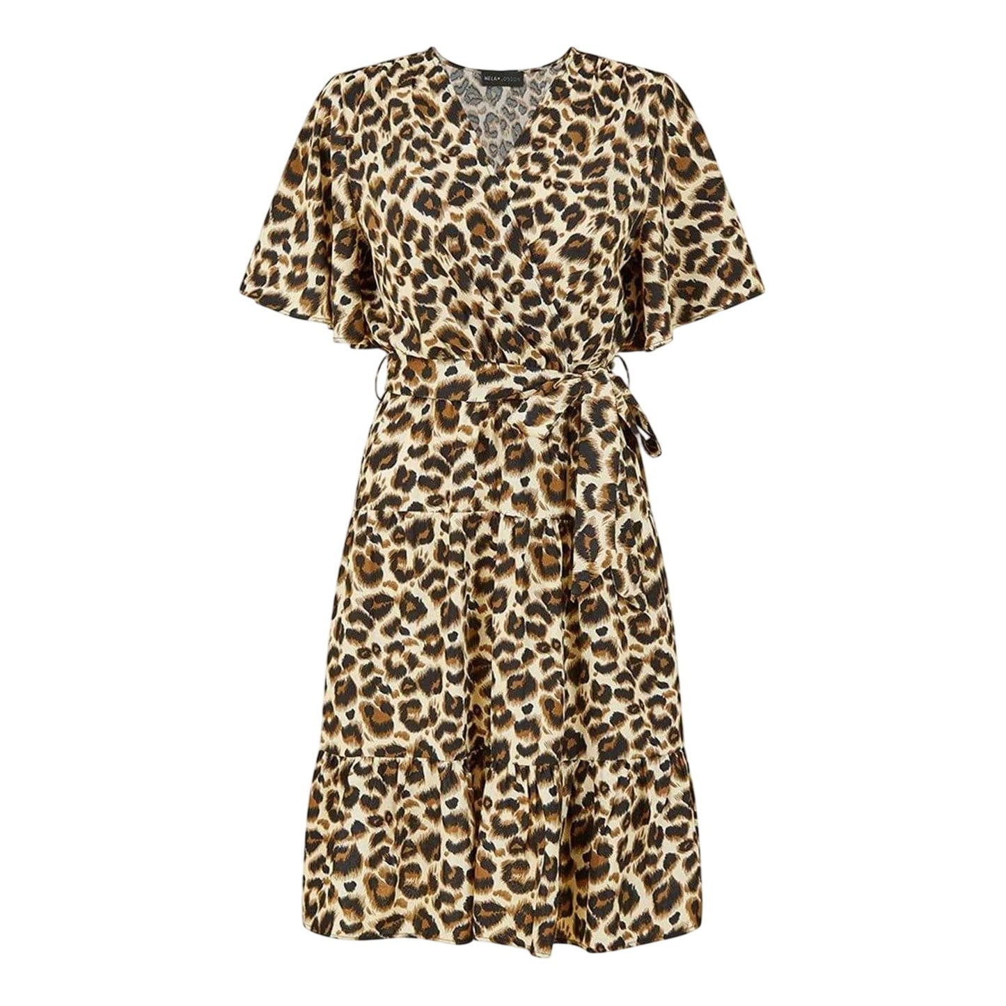 Brown - Front - Mela London Womens-Ladies Leopard Print V Neck Skater Dress