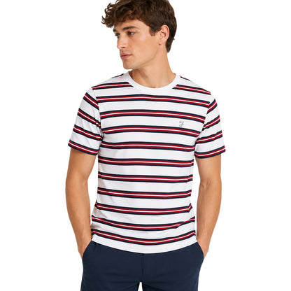 White-Pink - Side - Farah Childrens-Kids Tobago Striped Logo Regular T-Shirt